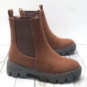 New Women Brown Chelsea Elastic Low Platform Combat Boots Ankle Booties